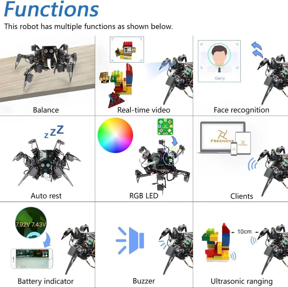 NEW Freenove Hexapod Robot Kit for Robotics Rasberry Pi 5 4 B 3 B+ Zero 2